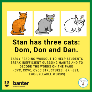 Stan has three cats: Early reading workout CVC CCVC CVCC